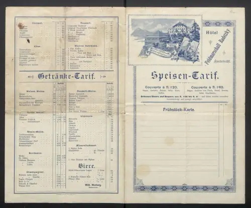 Rechnung Hinterbrühl, Hotel zum Feldmarschall Radetzky, Speisen-Tarif, Hotelansicht