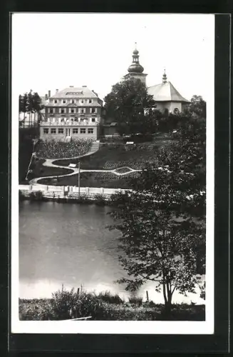 AK Rokitnitz / Rokytnice v Orlickych Horach, Fluss gegen Pension Sonnenhof