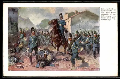 Künstler-AK Anton Hoffmann - München: K. b. 7. Inf.-Regt. Hohenhausen bei der Erstürmung von Balan am 1. September 1870