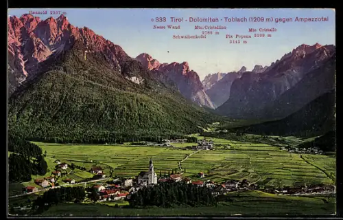 AK Toblach /Tirol, Teilansicht gegen Ampezzotal, Schwalbenkofel, Pi Popena und Mte Cristallo