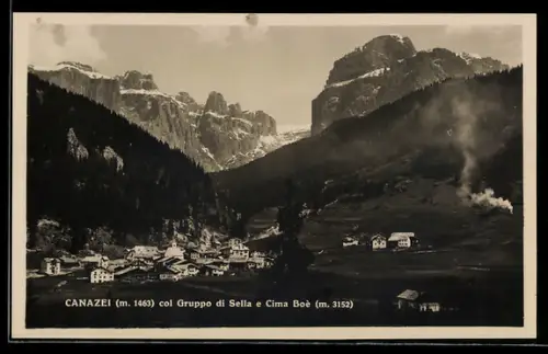 AK Canazei, Ortsansicht mit Cima Boe u. Gruppo di Sella