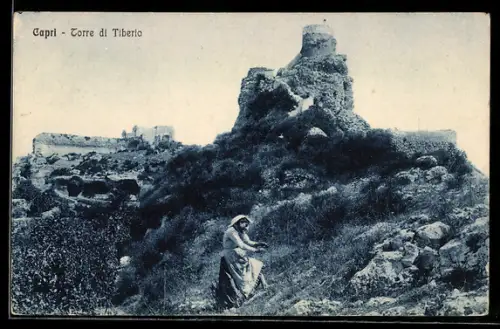 AK Capri, Torre di Tiberio mit Mädchen