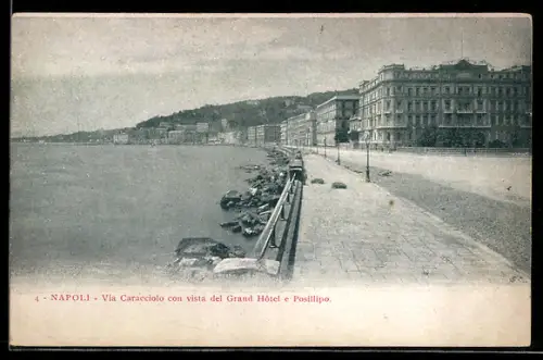 AK Napoli, Via Caracciolo con vista del Grand Hôtel e Posillipo