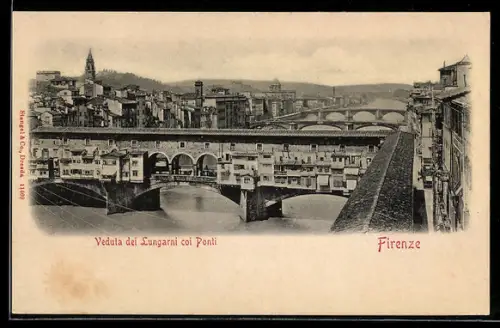 AK Firenze, Veduta dei Lungarni coi Ponti