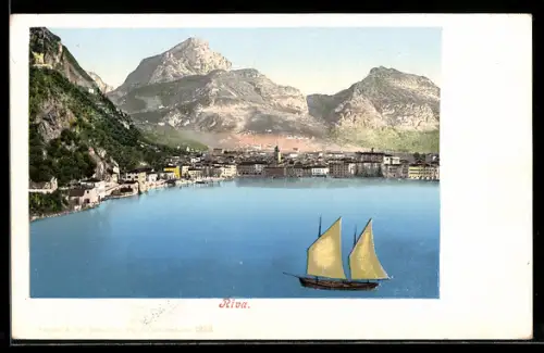 AK Riva, Segelschiff auf dem See mit Ortspanorama