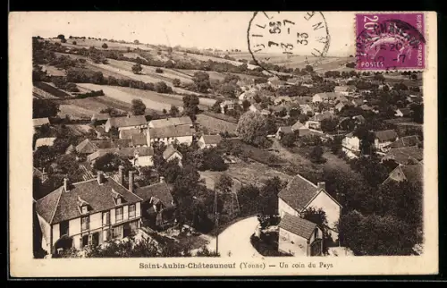AK Saint-Aubin-Chateauneuf, Un coin du Pays, Ortsansicht aus der Vogelschau