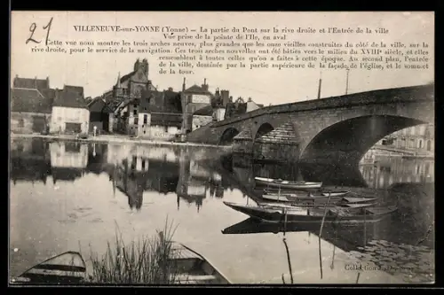 AK Villeneuve-Sur-Yonne, La partie du Pont sur la rive droite et l`Entrée de la Ville