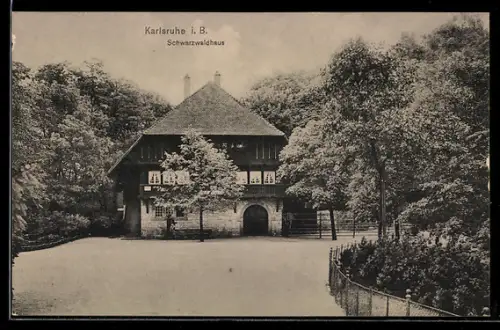 AK Karlsruhe i. B., Blick zum Schwarzwaldhaus