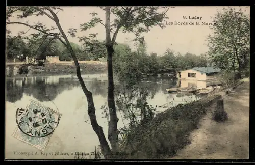 AK Lagny, Les Bords de la Marne et maison au bord de l`eau