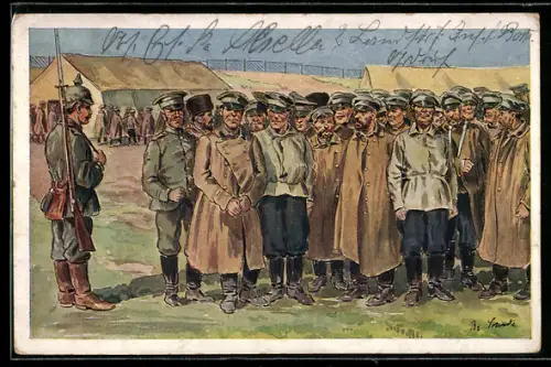 Künstler-AK Kriegsgefangene im Lager