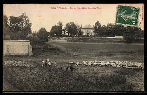 AK Courpalay, Scène champêtre dans les Prés