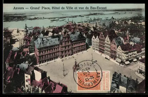 TCV-AK Anvers, Grand Place, Hôtel de Ville, Bildseitenfrankatur