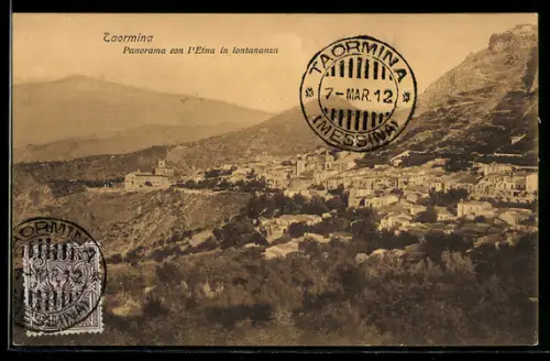 TCV-AK Taormina, Panorama con l`Etna in lontananza, Bildseitenfrankatur
