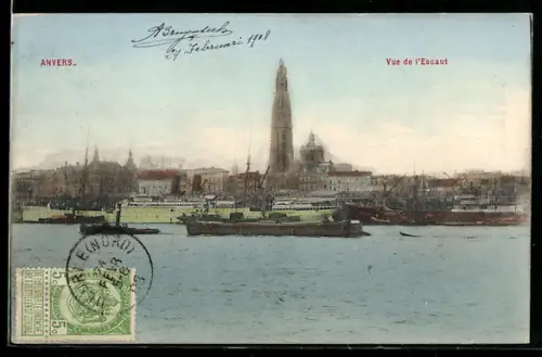 TCV-AK Anvers, Vue de l`Escaut, Bildseitenfrankatur