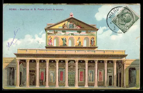 TCV-Lithographie Roma, Basilica di S. Paolo fuori le mura, Bildseitenfrankatur