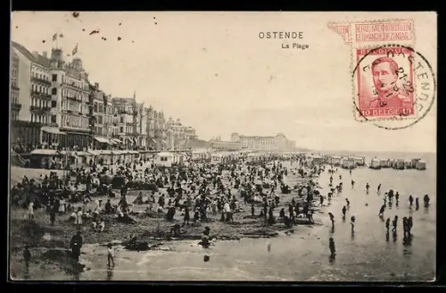 TCV-AK Ostende, La Plage, Bildseitenfrankatur