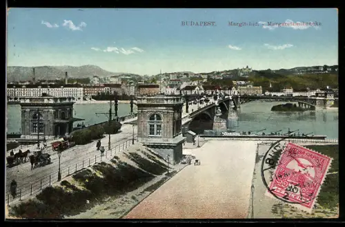 TCV-AK Budapest, Margarethenbrücke, Bildseitenfrankatur