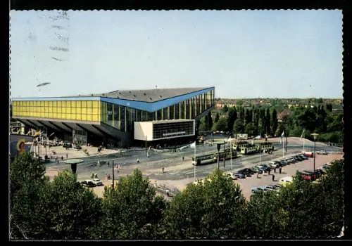 AK Essen, Gruga-Halle aus der Vogelschau