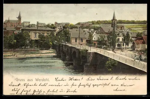 AK Werdohl, Brücke über die Lenne, Stadtansicht mit Kirche