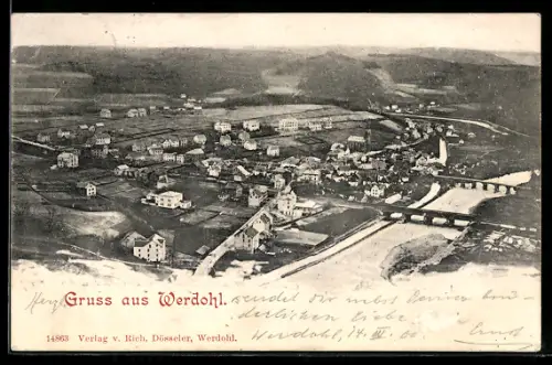 AK Werdohl, Gesamtansicht mit Brücken aus der Vogelschau