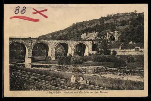 AK Arnsberg, Viadukt mit Einfahrt in den Tunnel