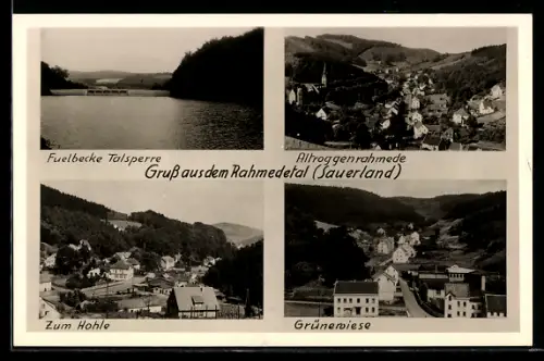 AK Altroggenrahmede /Sauerland, Rahmedetal: Ortsansicht, Fuelbecke Talsperre, Zum Hohle, Grünewiese