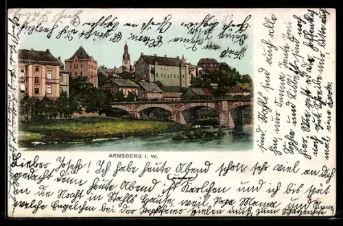 AK Arnsberg i. W., Schloss, Kirche und Brücke
