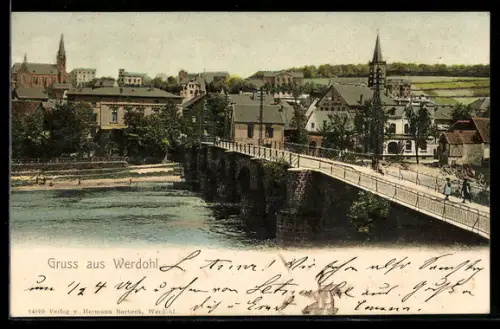 AK Werdohl, Brücke über die Lenne, Stadtansicht mit Kirche