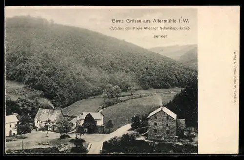 AK Altenmühle i. W., Bahnhof der Kreis Altenaer Schmalspurbahn, Strassenpartie