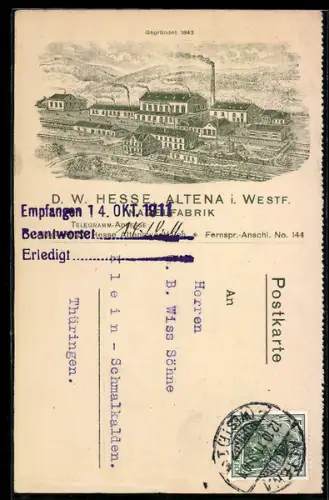 Lithographie Altena i. Westf., D. W. Hesse Nadelfabrik