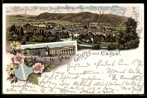 Lithographie Cassel, Panorama, Residenzschloss, Friedrichsplatz