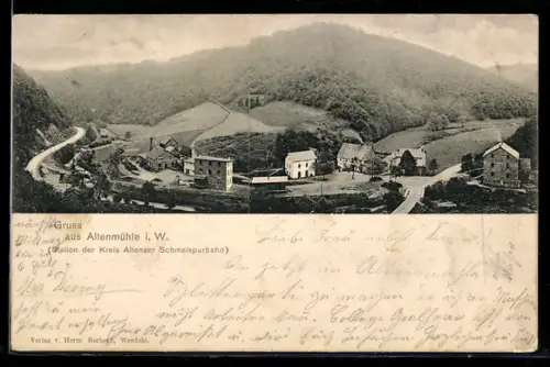 AK Altenmühle i. W., Bahnhof der Kreis Altenaer Schmalspurbahn, Strassenpartie