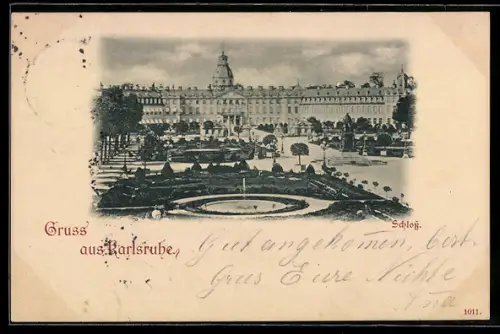 AK Karlsruhe, Partie am Schloss mit Parkanlage