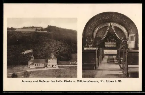 AK Mühlenrahmede /Altena, Kath. Kirche, Aussen- u. Innenansicht