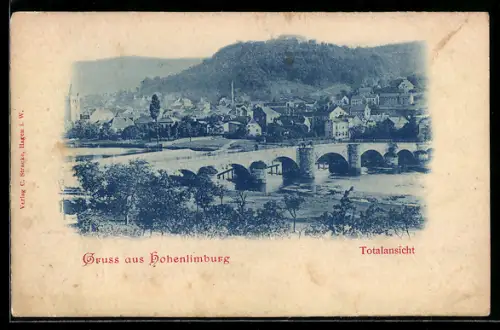 AK Hohenlimburg, Totalansicht des Ortes mit Bergpanorama
