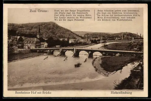 AK Hohenlimburg, Bentheimer Hof mit Brücke aus der Vogelschau