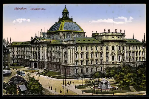 AK München, Justizpalast mit Parkanlage