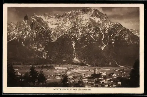AK Mittenwald, Totalansicht mit Karwendel