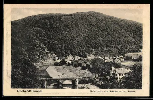 AK Nachrodt-Einsal, Malerische alte Brücke an der Lenne