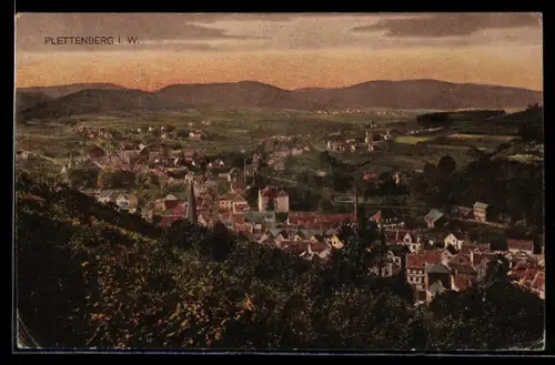 AK Plettenberg i. W., Panoramaansicht der Stadt und Umgebung