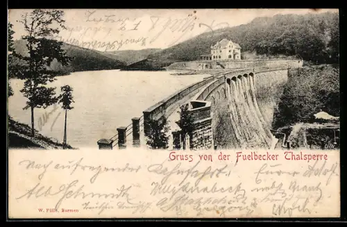 AK Lüdenscheid Fuelbecker Thalsperre, Staumauer, Gasthaus