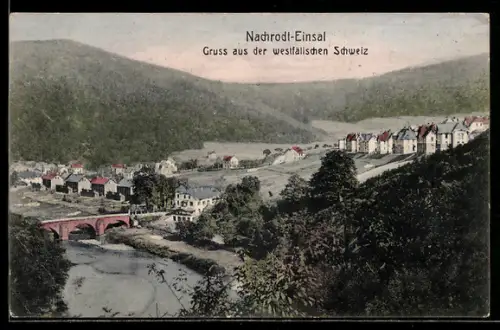 AK Nachrodt-Einsal, Ortsansicht mit Brücke