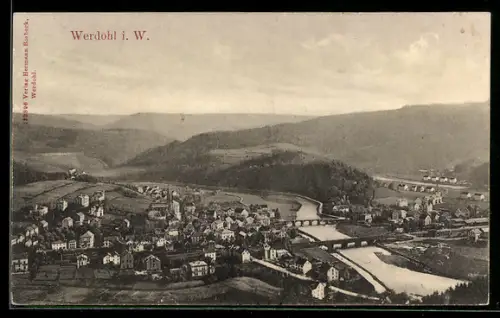 AK Werdohl i. W., Panorama mit Fluss und Brücken