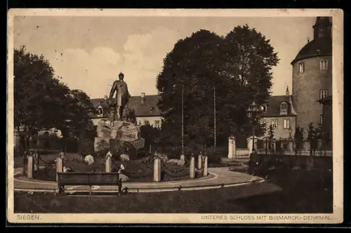 AK Siegen, Unteres Schloss, Bismarck-Denkmal
