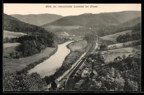 AK Einsal, Blick ins Lennetal, Fluss, Eisenbahn, Landschaft