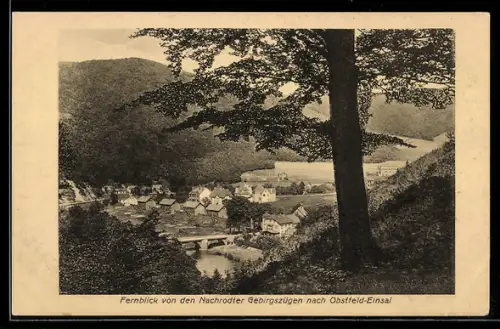AK Obstfeld-Einsal, Fernblick von den Nachrodter Gebirgszügen auf Ort und Brücke