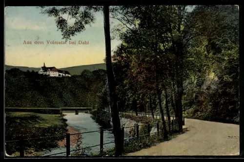 AK Dahl, Volmetal, Flusslauf und Uferstrasse