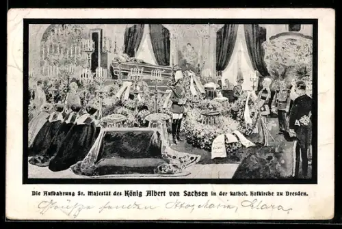 AK Dresden, Aufbahrung des Königs Albert von Sachsen in der kath. Hofkirche