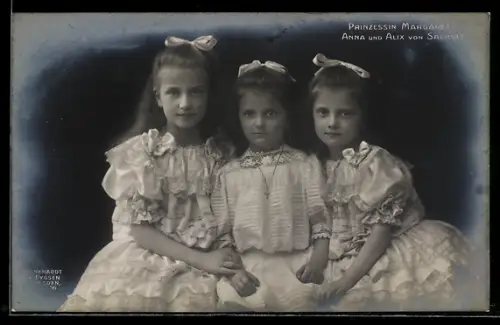 AK Prinzessin Margarethe, Anna und Alix von Sachsen mit Schleifen im Haar