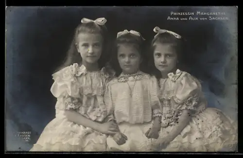 AK Prinzessin Margarethe, Anna und Alix von Sachsen mit Schleifen im Haar